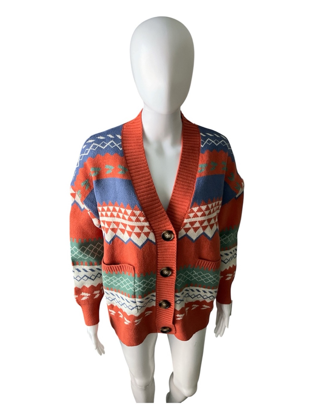 ADORA Orange Multicolor Patterned Button-Front Cardigan - Picture 3 of 5